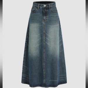 Denim mid waist solid pocket maxi skirt ❄️
